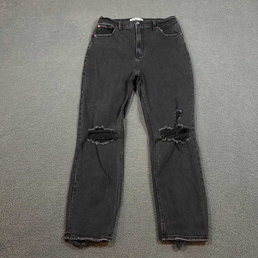Abercrombie & Fitch Jeans Womens 29/8R Black Ankle Straight Ultra High Rise Rip